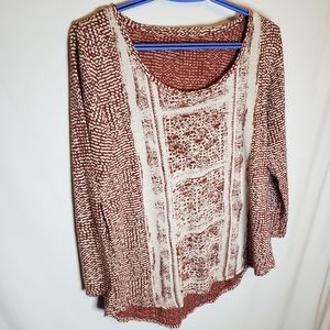 Lucky brand tee shirt long sleeve  orange print L